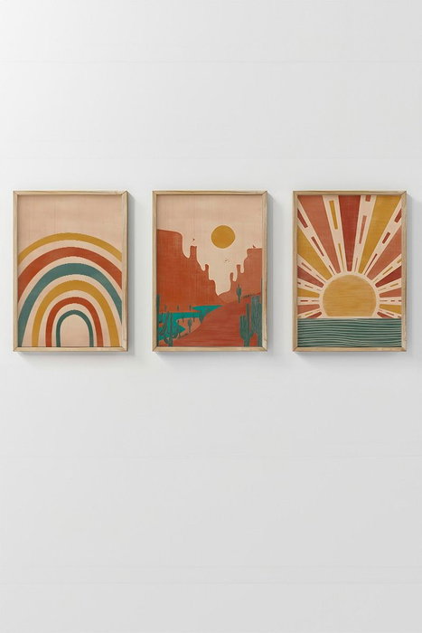 Wallity Conjunto de 3 Pinturas Decorativas Enmarcadas en Madera Maciza
